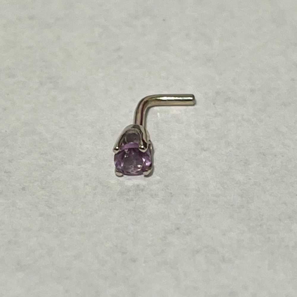 White Gold and lilac diamond nose ring stud NEW